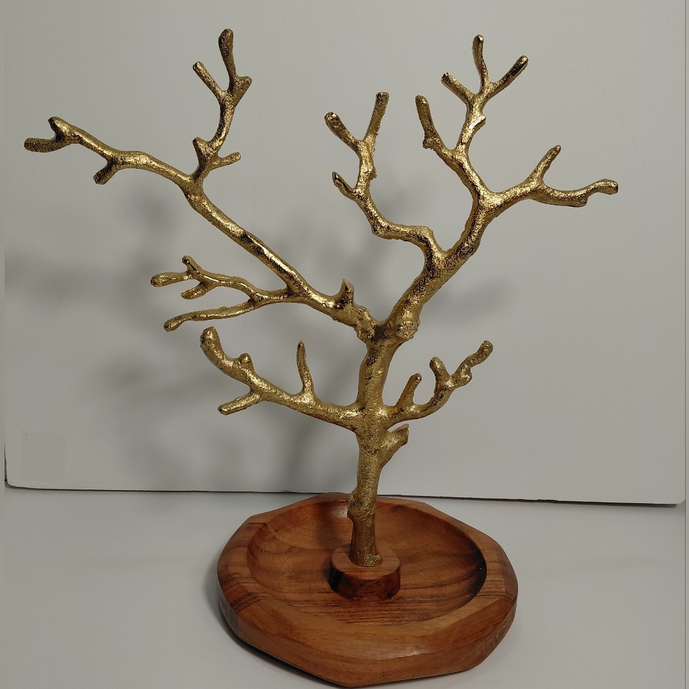 Gold Tree Jewelery Hanger  on Wooden Base